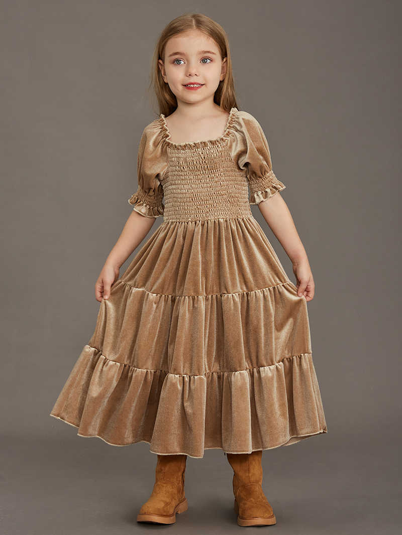 

Girl's Dresses New Princess Girls Velvet Classic Retro Dress Clothing Baby Kids Princess Party Dress Children Christmas Clothes for 4-12 years AA230531, Light brown