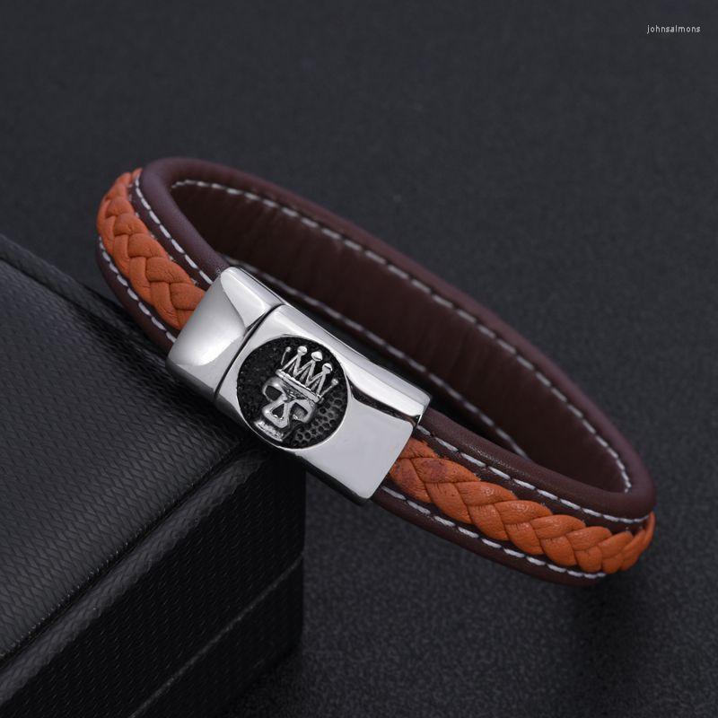 

Link Bracelets Vintage Unique Skull Crown Magnet Chain Men Women Charm Soft Leather Sporty Jewelry Pulsera