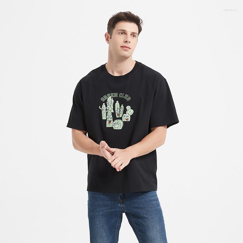 

Men' T Shirts Men' Shirt Cotton 260g Unisex O-neck Oversized Tee Cute Cactus Printed Short Sleeve Tops Leisure Streetwear T-shirt, Black