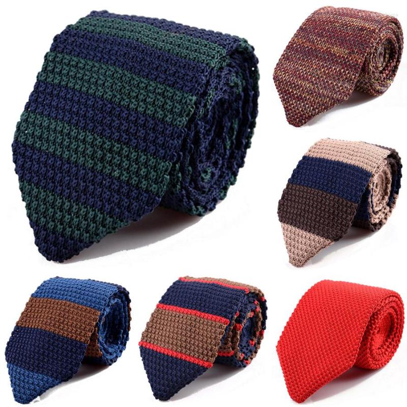 

Bow Ties Fashion 7cm Knit Slim Tie Green Red Striped Solid Print Necktie For Men Business Wedding Leisure Neck Costmer Accessories