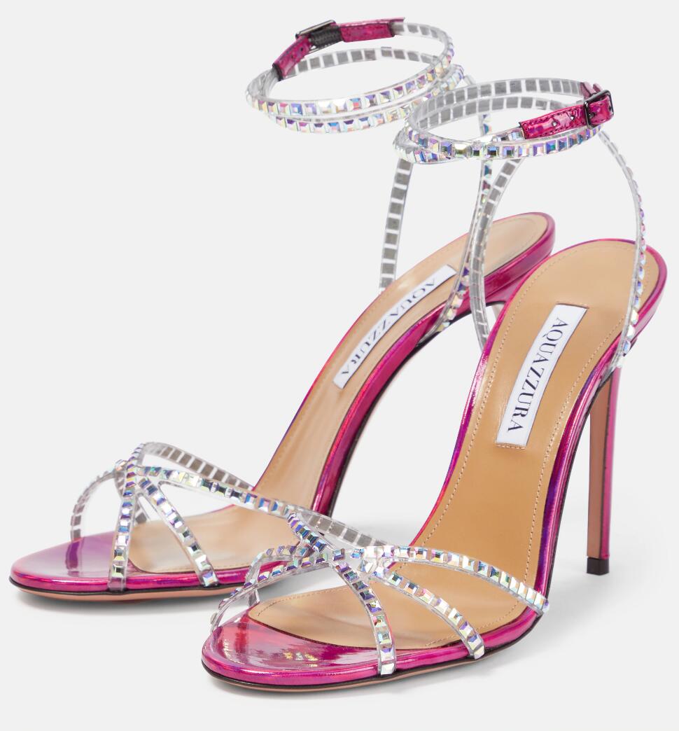 

Summer Brand Aquazzura Dance Plexi Sandals Shoes Women Crystal-embellished straps Stiletto Heels Perfect Party,Dress,Evening Lady Slingback EU35-43