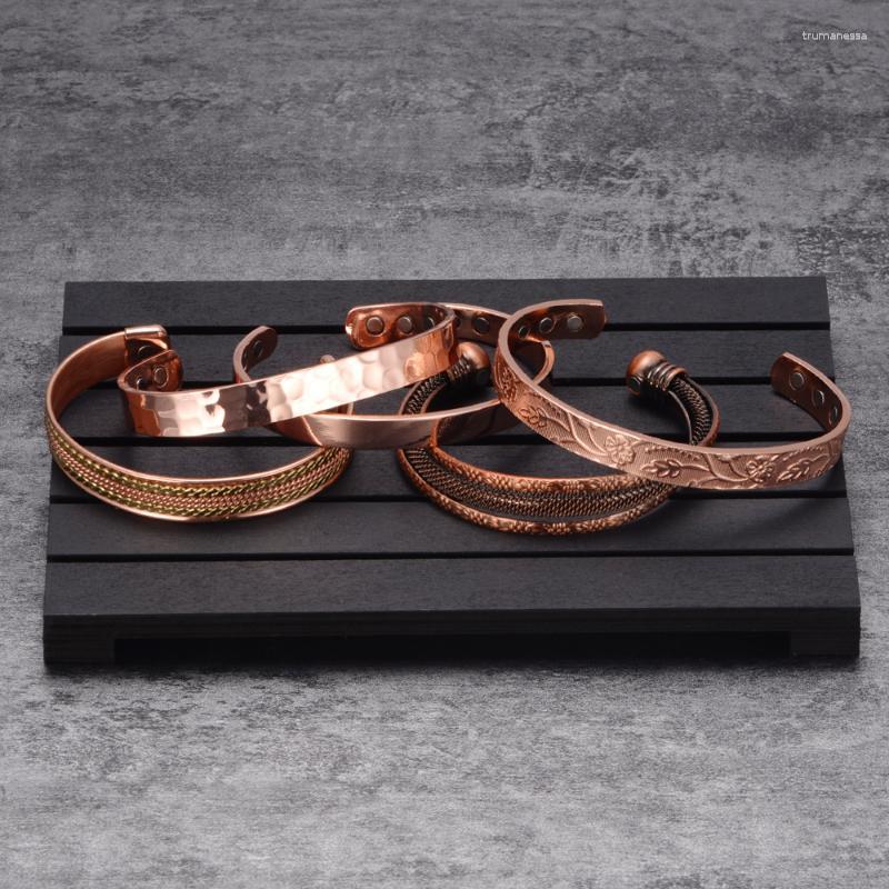 

Bangle Pure Copper Bracelet Men Magnetic Vintage Adjustable 6pcs Magnets Cuff Health Energy For Raym22
