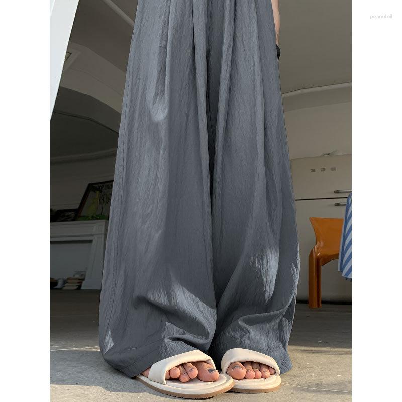 

Women's Pants Ice Silk Wide-leg Women's Summer Thin Small Casual Zen Lazy Straight Sunscreen Japanese Cotton Linen Mountain, Grey regular