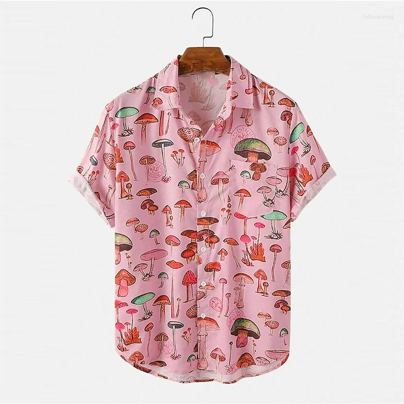 

Men's Casual Shirts Summer Men's Hawaiian Shirt Lapel Short Sleeve Colorful Mushroom Pattern 3D Print Button Trend Tops Clothes, E01-st00382