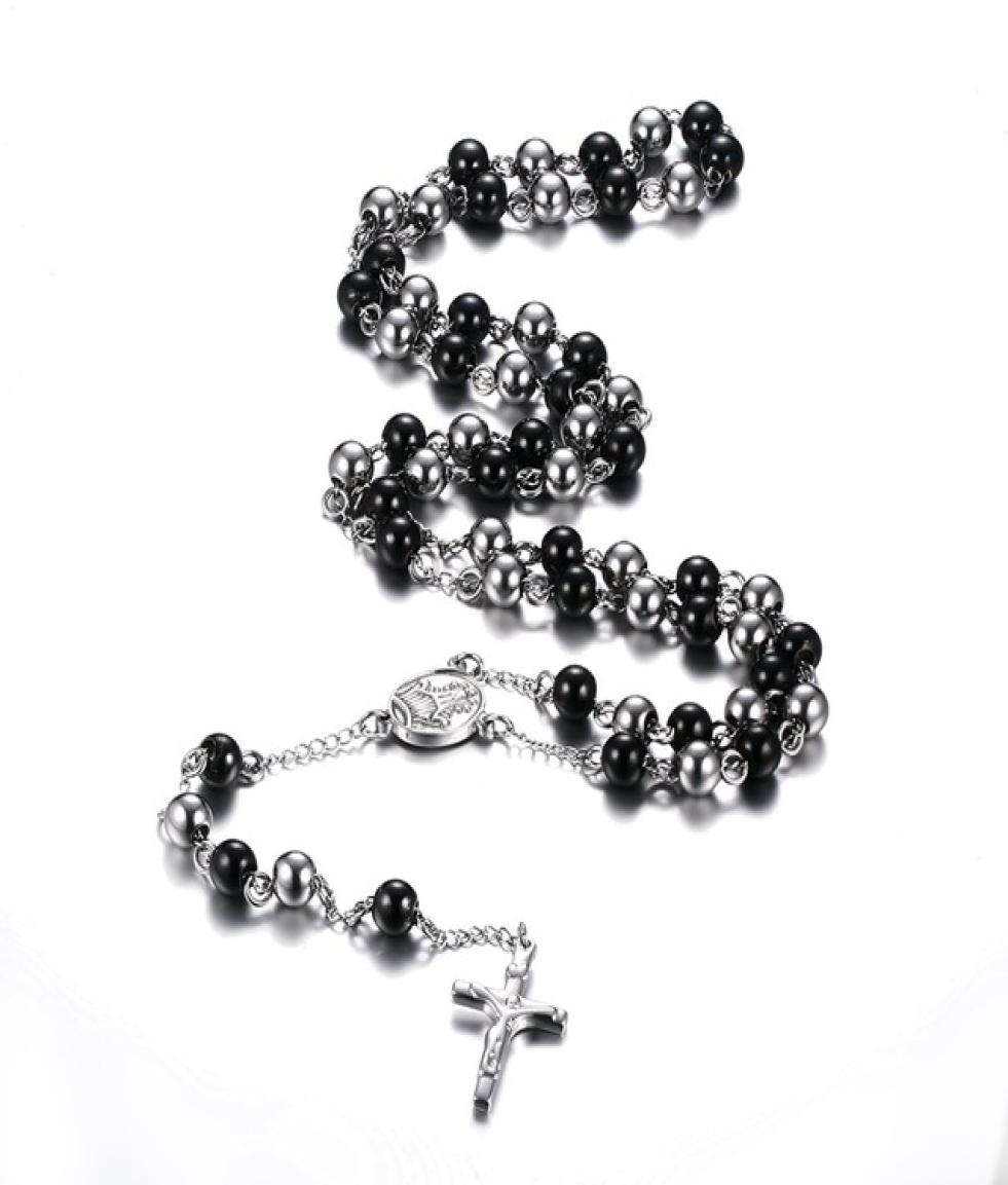 

Fashion BlackSilver Color Rosary Necklace Stainless Steel Long Necklace Jewelry3563879