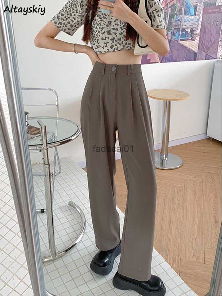 

S5XL 3 Colors Pants for Women Solid Minimalist High Waist Allmatch Full Length Elegant Korean Style Pantalones De Mujer Loose L230621, Black shorter