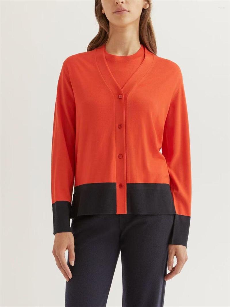 

Women' Knits Women V-Neck Patchwork Hem Cardigan 2023 Early Spring Ladies Versatile Single Breasted Loose Long Sleeve Sweater, Blue