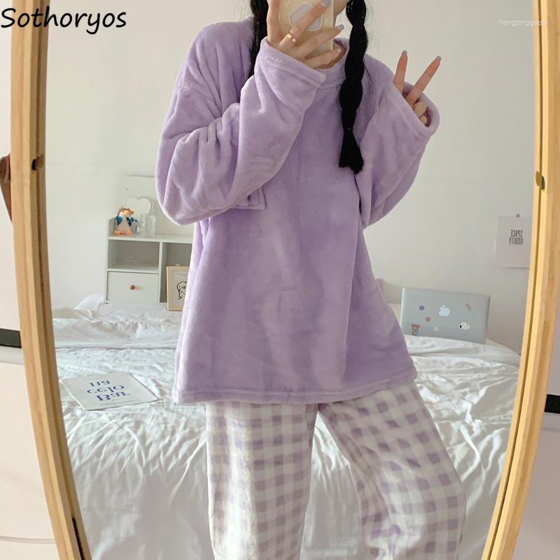 

Women's Sleepwear Flannel Plaid Pajama Sets Women Casual Nighty Fuzzy Winter Bundle Trousers Sweet Students Homewear Novelty Charming Lounge, Blue