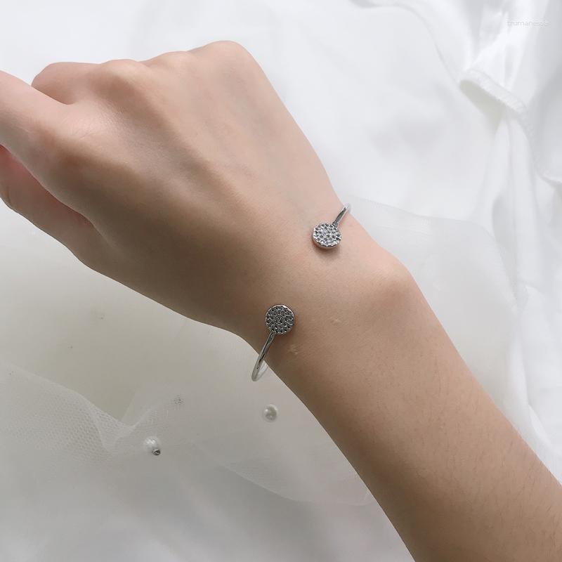 

Bangle Fashion Round Opening Thin Bracelet Inlay Small Zircon Summer Minimalism Silver Jewelry For Women Engagement Birthday GiftsBangle Ray