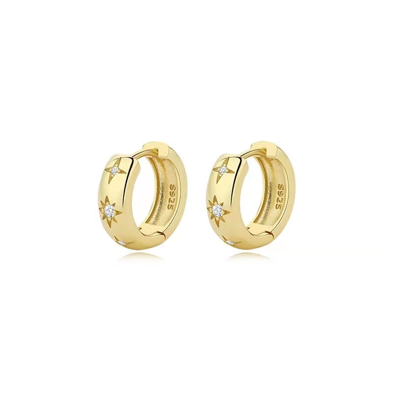 

Hot selling S925 silver fashion INS style women's round earrings with diamond inlay, electroplating, elegant and exquisite source factory