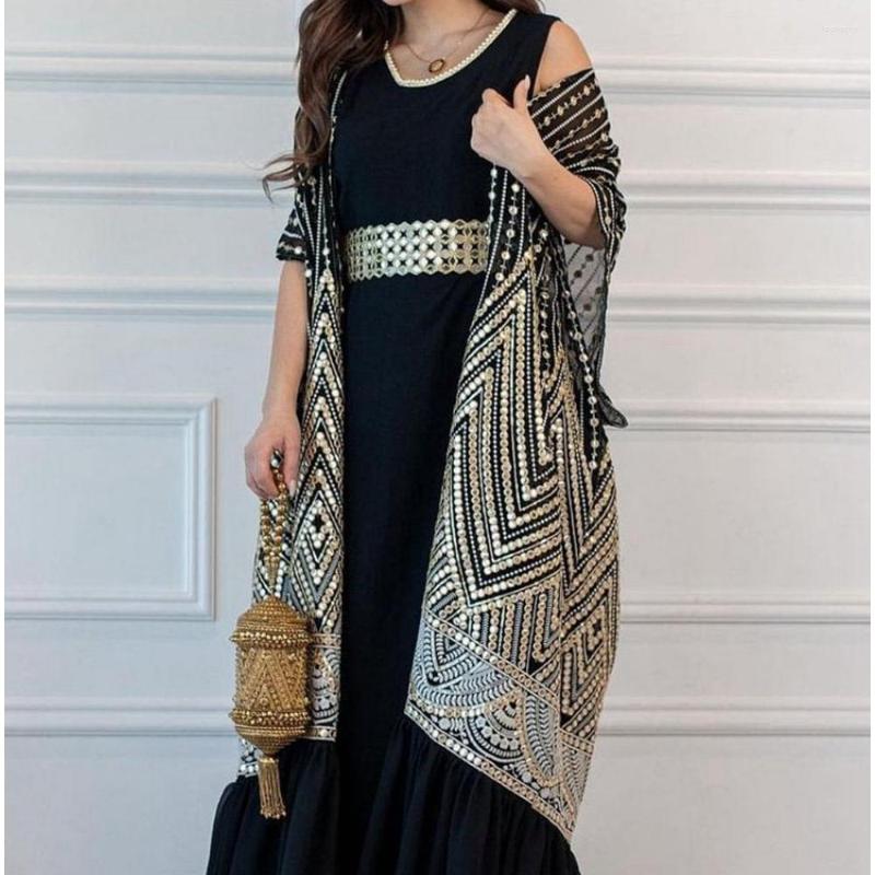 

Ethnic Clothing Wepbel Pleating Vest Islamic Tape Belt Muslim Dress Arab Abaya Women Casual Dolman Sleeve 2 Piece Sets Caftan Robe