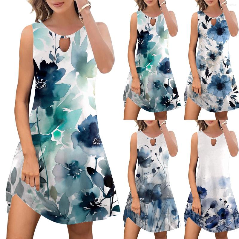 

Casual Dresses Women' Summer Dress 2023 Fashion Bohemian Print Cover Up Round Neck Eloquent For Women Long Sleeve Tunic, Blue