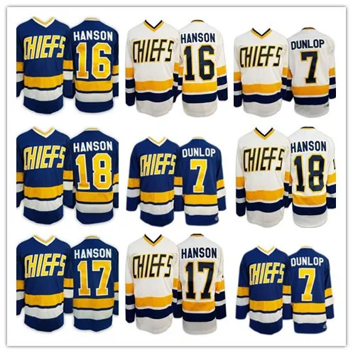 

Hanson Brothers #16 #17 #18 Dunlop Reggie 7 Denis Lemieux 1 Chief Slap Shot Hockey Jersey S-3XL 100% Stitched, As pic