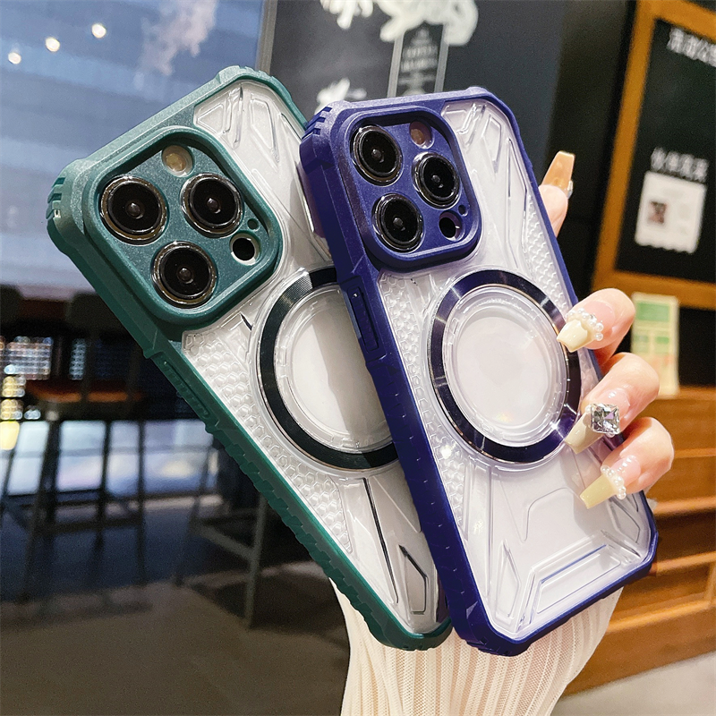 

Simple Clear Solid Armor Magnetic For Magsafe Case For iPhone 14 13 12 11 Pro Plus Max Wireless Charging Shockproof Bumper Cover