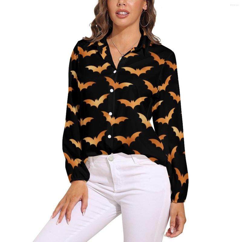 

Women' Blouses Halloween Spooky Blouse Long-Sleeve Orange Bat Print Trendy Women Streetwear Oversized Shirt Pattern Clothing Gift, Style-1