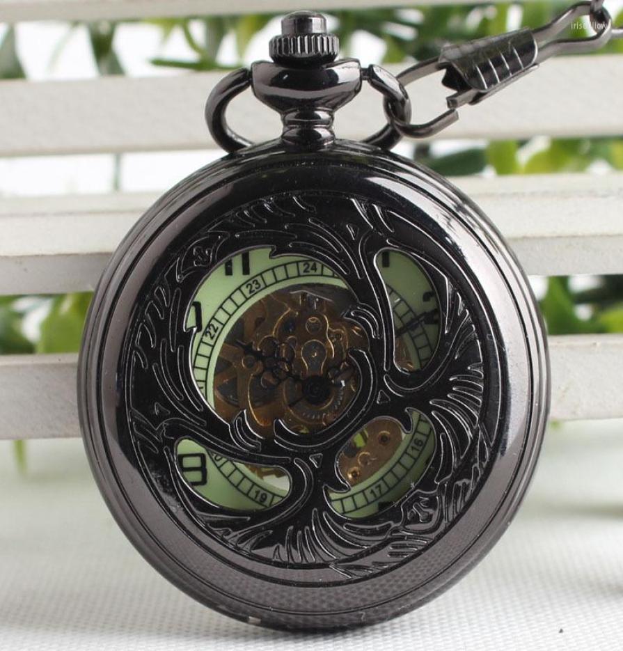 

Pocket Watches Vintage Classic Steampunk Black Retro Carved Watch Mens Woman Mechanical Gifts TJX022Pocket8344458