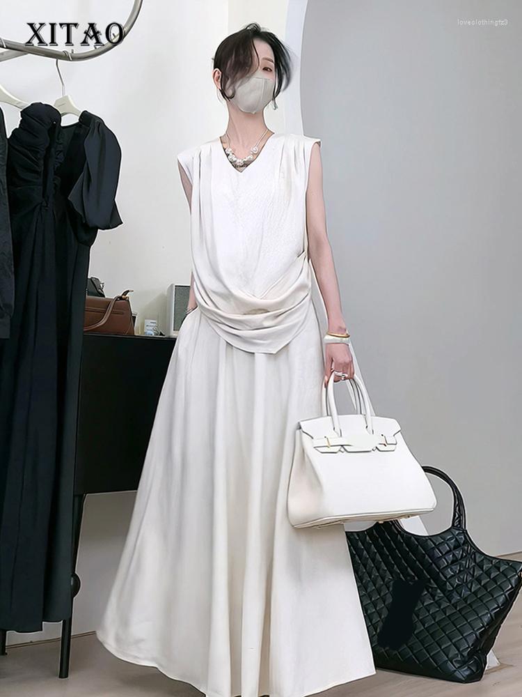 

Work Dresses XITAO Solid Irregular Dress Sets Women Korea 2023 Summer Arrival Personality Fashion Loose V-neck Two Piece Set HQQ0655, White hqq0655
