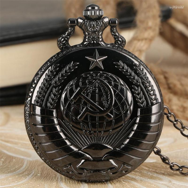 

Pocket Watches Communism Hammer Sickle Display Antique Quartz Watch Souvenir Sweater Chain Pendant Necklace Men Women, Black 80 cm chain