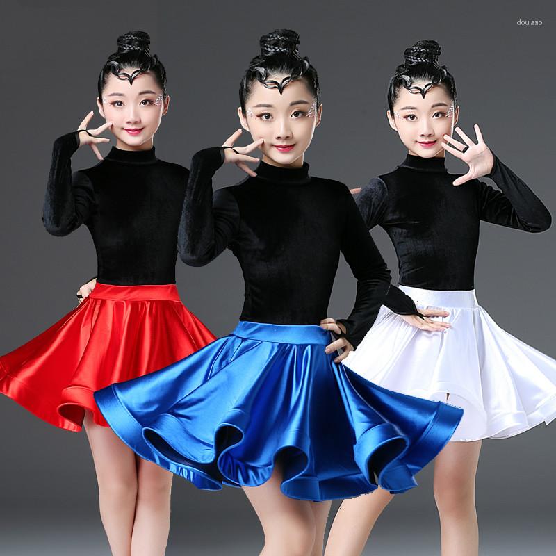 

Stage Wear Children's Latin Dance Costume Girl Professional Competition Clothing High-end Long-sleeve Performance Skirt Tango Dress