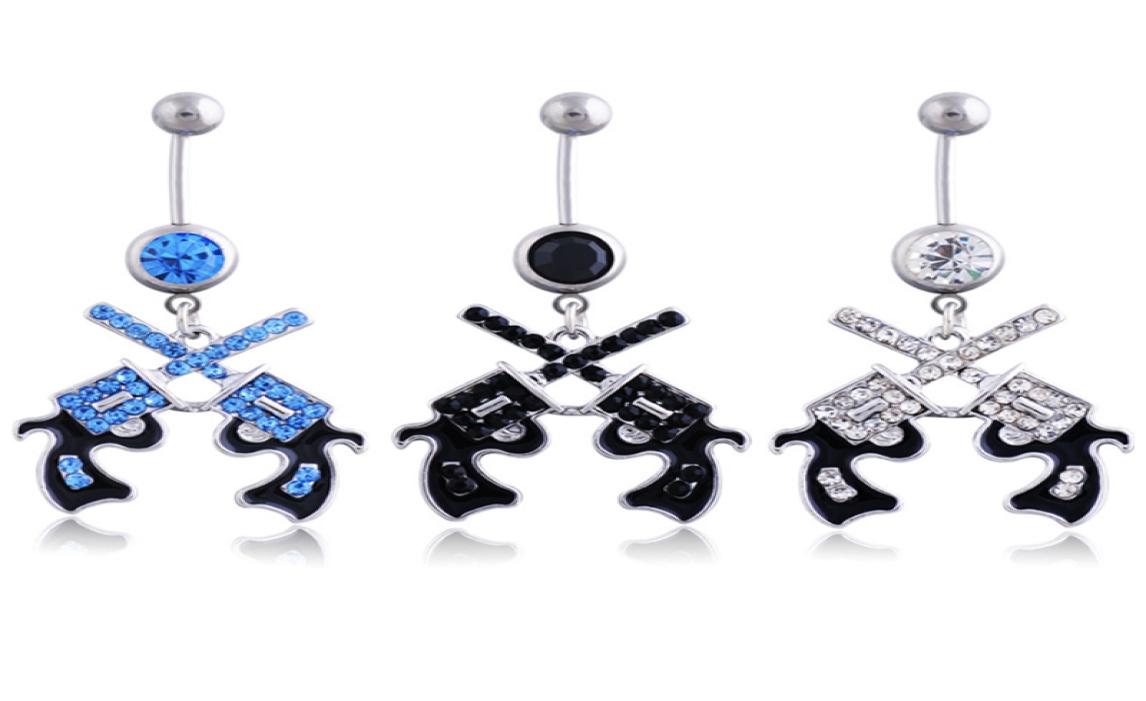 

Surgical Steel Belly Button Ring Double Guns Dangle Navel Bar With Gem For Body Piercing Jewelry8705702