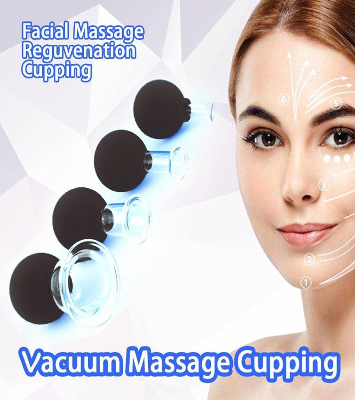 

4 Pieces Glass Facial Massage Cupping Therapy Set For Eyes Face and Body Silicone Vacuum Suction Cuppings Anti Cellulite Wrinkle1049605