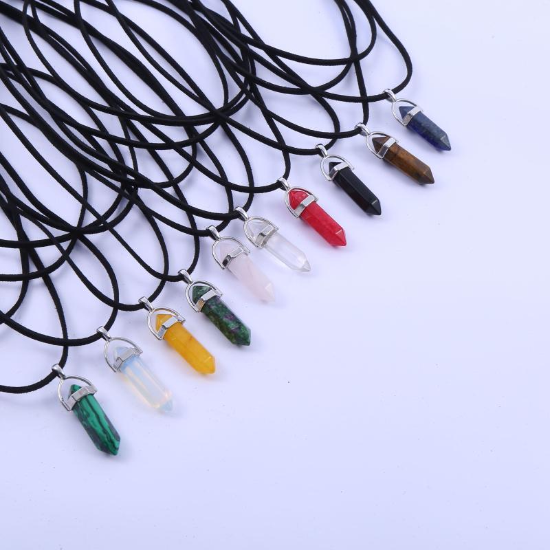 

Pendant Necklaces Obsidian Necklace With Natural Crystal Hexagonal Beads