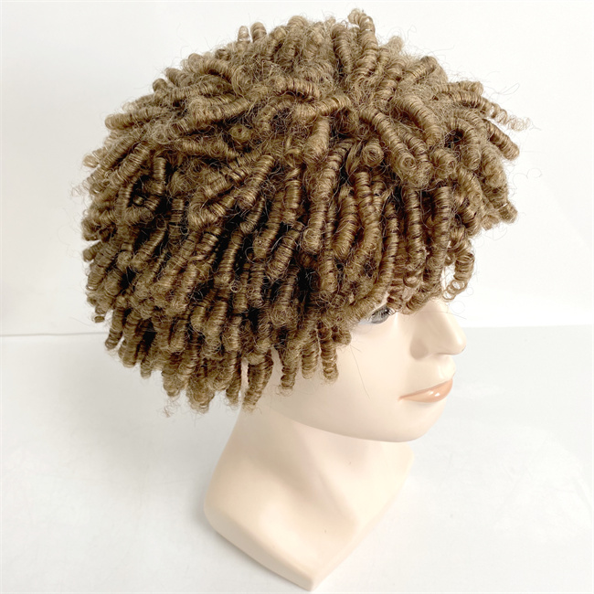 

12 inches Peruvian Virgin Human Hair Replacement 15mm Curl Light Brown Color 7# 150% Density Full PU Wigs for Black Woman, As your choice