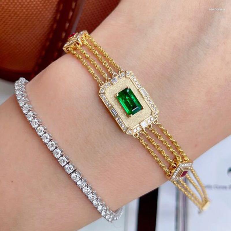 

Link Bracelets Foydjew French Style Vintage Jewelry Luxury Artificial Ruby Emerald Three-layer Chain Gold Color Bracelet For Women