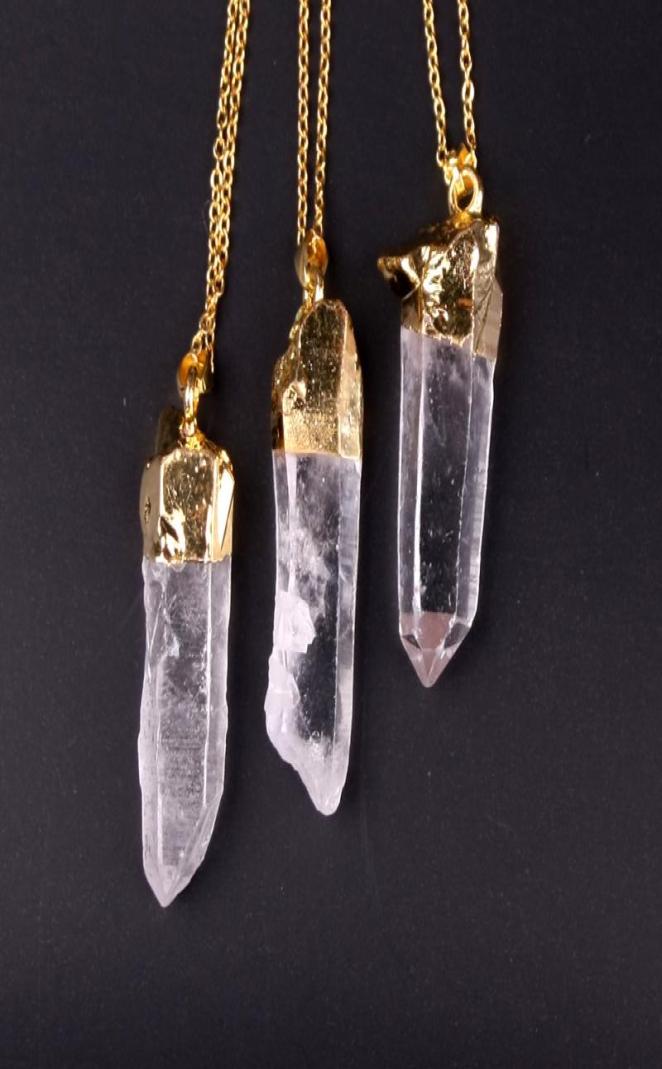 

Pendant Necklaces 6pcsLot Irregular Natural Crystal Column Goldcolor Quartz Spiritual Meditation Pendulum4193475
