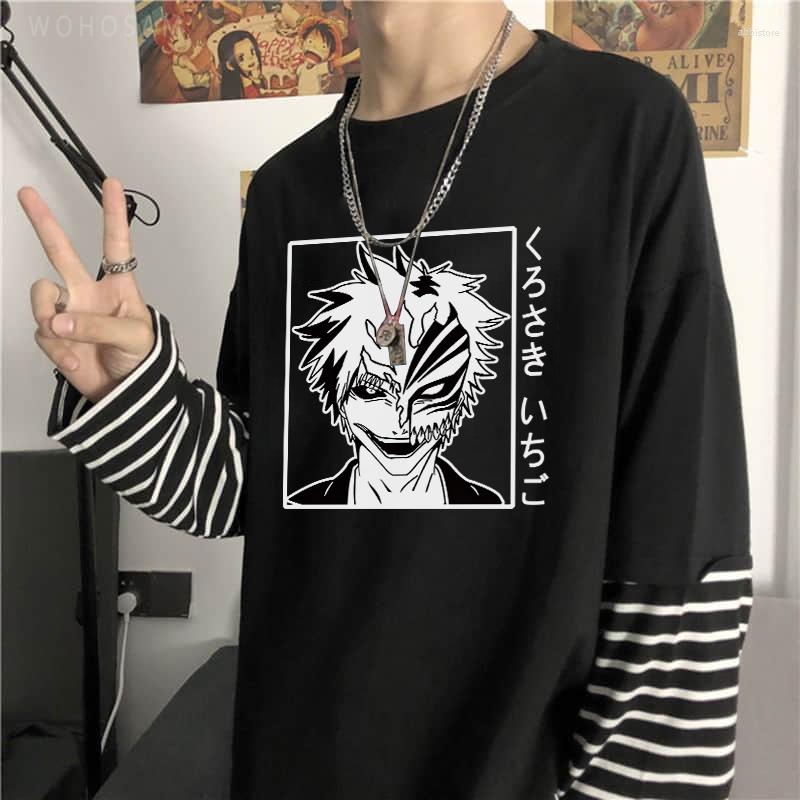 

Men' T Shirts Japanese Anime Bleach Shirt Men Gothic Kurosaki Ichigo Graphic Tees Funny Harajuku Cartoon Zaraki Kenpachi T-shirts Male