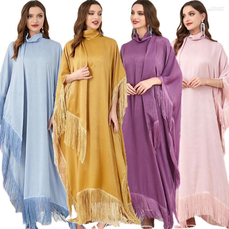 

Ethnic Clothing Eid Mubarak Djellaba Femme Abaya Tassel Fringed Kaftan Women Muslim Loose Caftan Moroccan Gown Arab Robe Islam Jalabiya