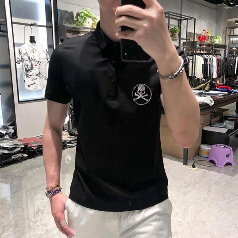 

Men' T Shirts 2023 Polo Shirt Brands Male Short Sleeve Casual Slim Rhinestones 05058, As shown