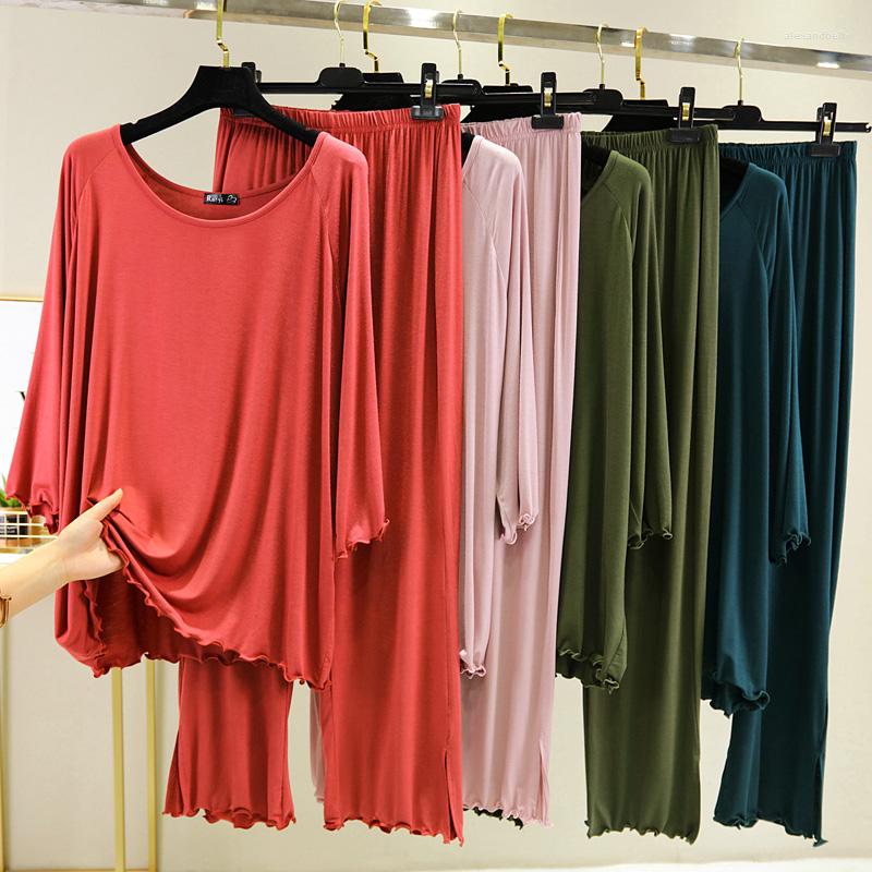 

Women's Sleepwear Women Nightshirt Sets Pajama Solid Color Pyjama Set Spring Ladies Tops Pants Casual Loose Soft Nightwear, Army green