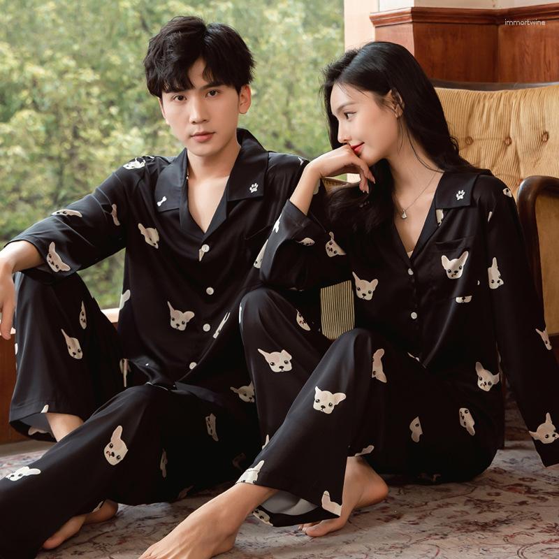 

Women's Sleepwear Cute Puppy Pet Print Silky Touch Women's Pajamas Set High Quality Nightie Casual Homewear Two Piece Loungewear Female, Women black