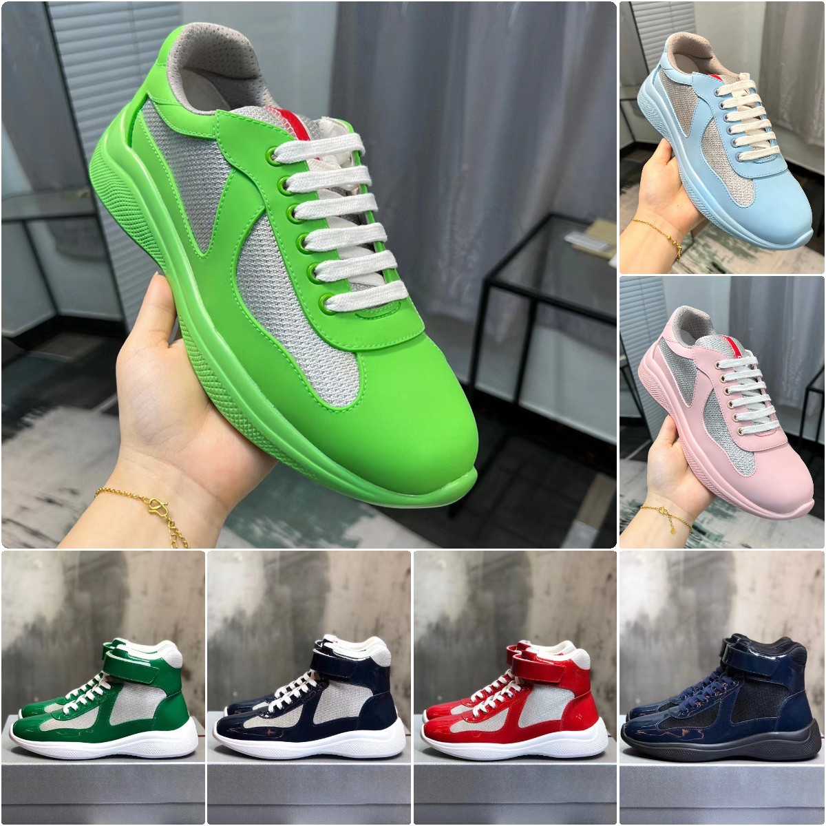 

Men Women America Cup Sneakers high-top Sneakers Designer Fashion Casual sports shoes High quality Net cloth leather rubber outdoors Sneakers Size 39-47, Color2