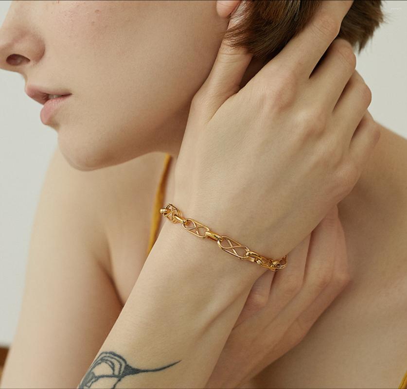 

Link Bracelets 2023 Trend Simple Copper Gilded Street Metal Chain Stacked For Women Fashion Jewelry