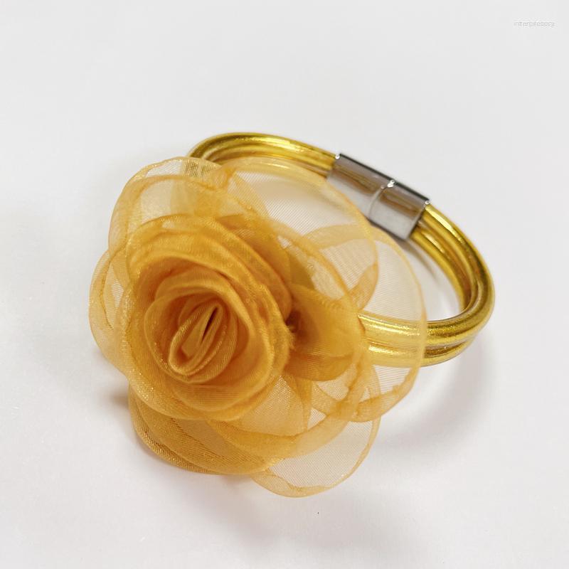 

Bangle Bridesmaid Bracelet Wedding Corsage Bangles For Women Gold Color Foil Rose Flowers Bow Bridel Wrist