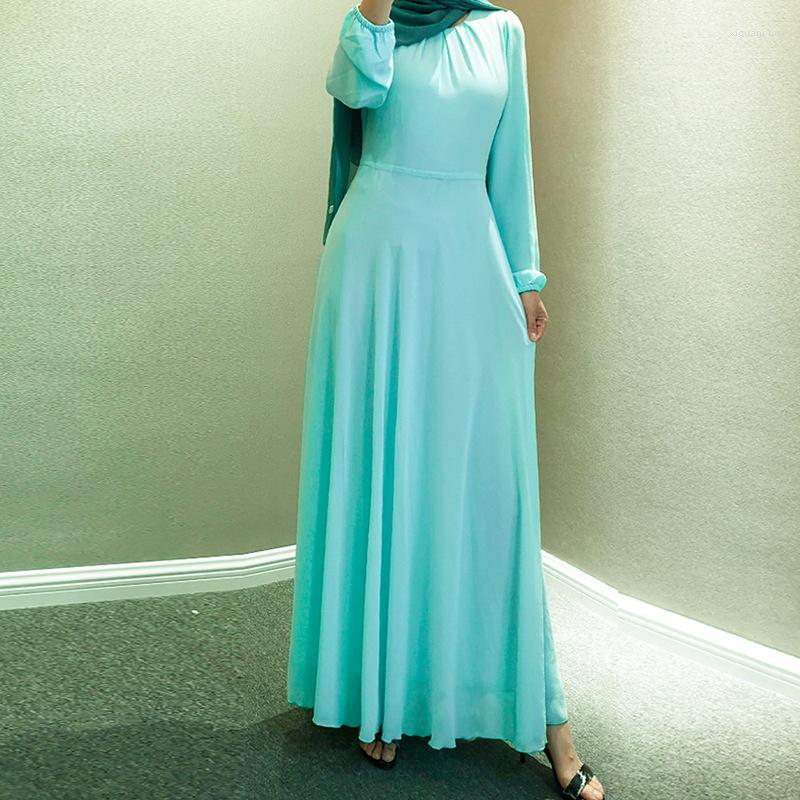 

Ethnic Clothing Ramadan Women Chiffon Dress Kaftans Elegant Summer Arabian Solid Color Maxi Dubai Muslim Long Sleeves Abayas