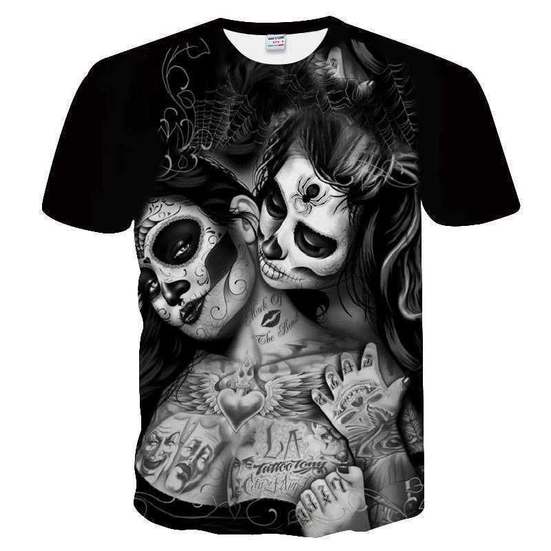 

2023 New Trend 3d Skull Print Men's Round Neck Short Sleeve Street Hip Hop T-shirt