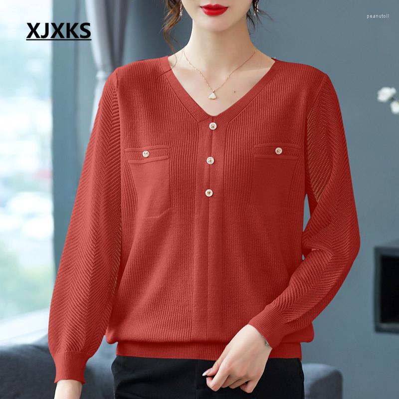 

Women's Sweaters XJXKS Fashion V-neck Solid Color All-match Women's Sweater 2023 Autumn Winter Latest Loose And Comfortable Wool Knitted, Green
