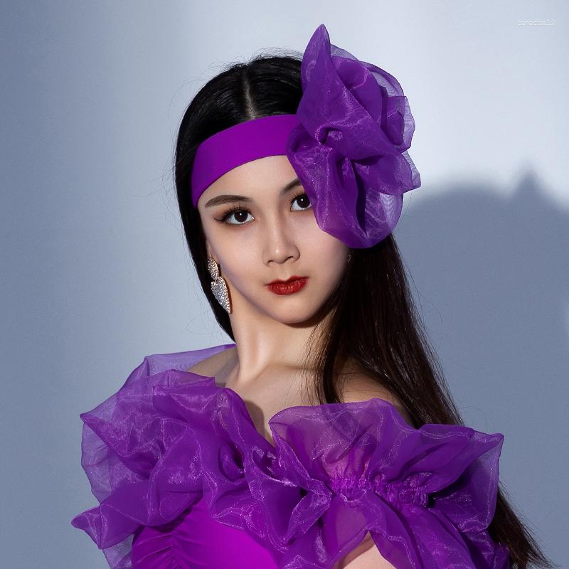 

Stage Wear Latin Dance Headwear Professional Rumba Headband Samba Head Flower 4 Color Female Ballroom Competition Accessories DWY8218, Red headdress