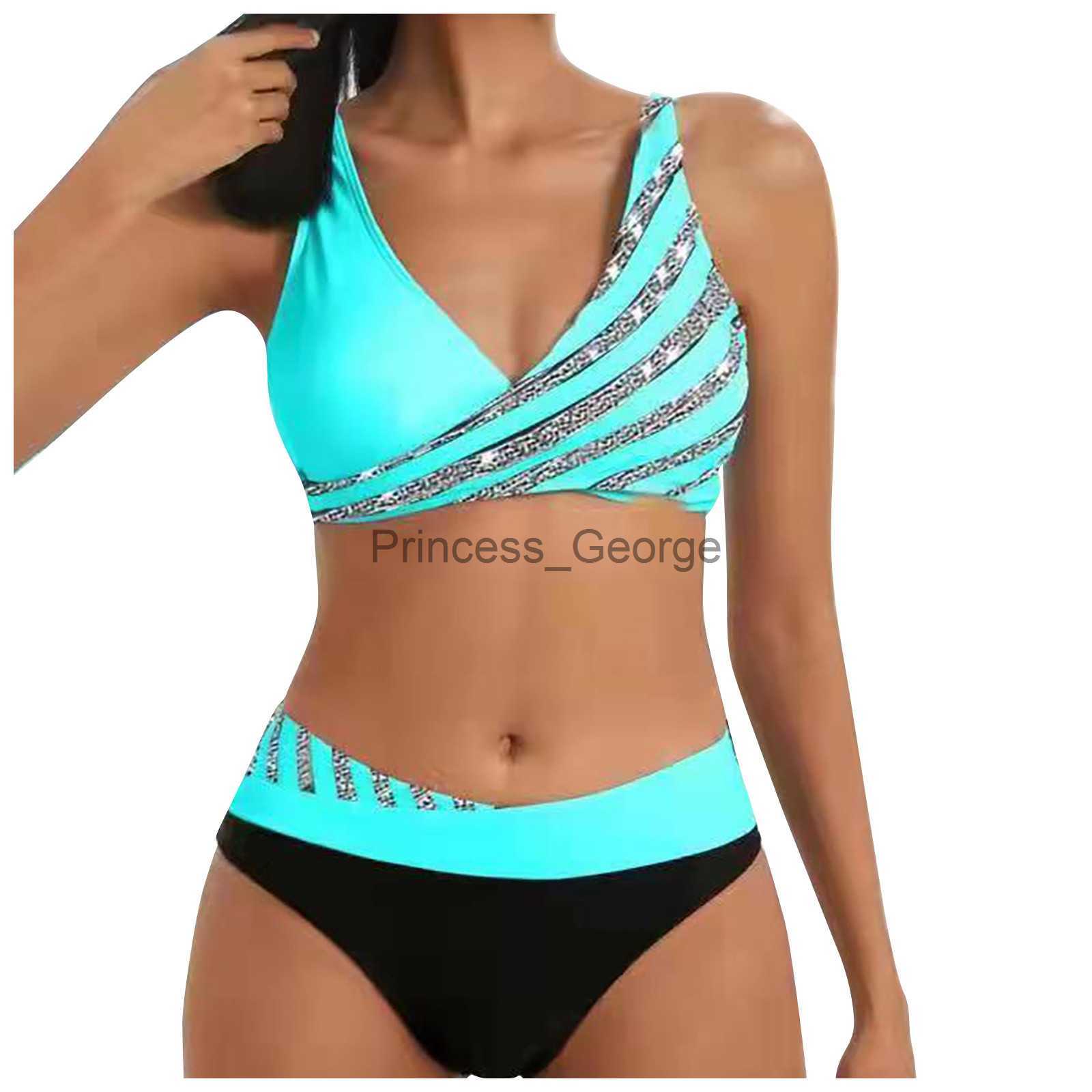 

Women' Plus Size Swimwear Women' Split Bikini With HotStamped Bikini Sexy With Bra Pads And No Steel Bra Swimming Come set 2023 x0621, Purple