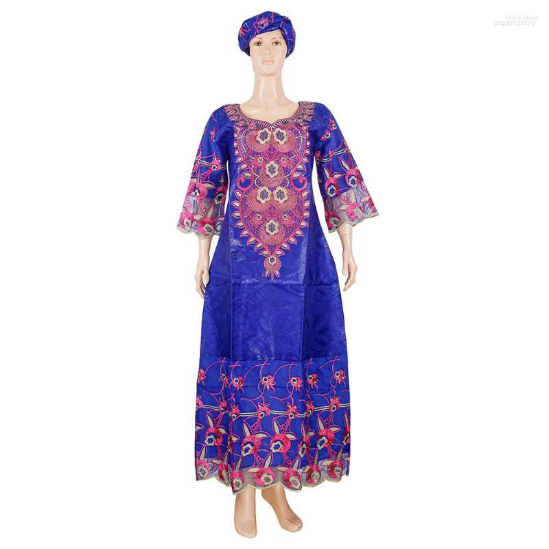 

Ethnic Clothing H&D Embroidery Dresses African Clothes For Women Traditional Bazin Riche Maxi Dress Nigerian Blue Purple Party Wedding