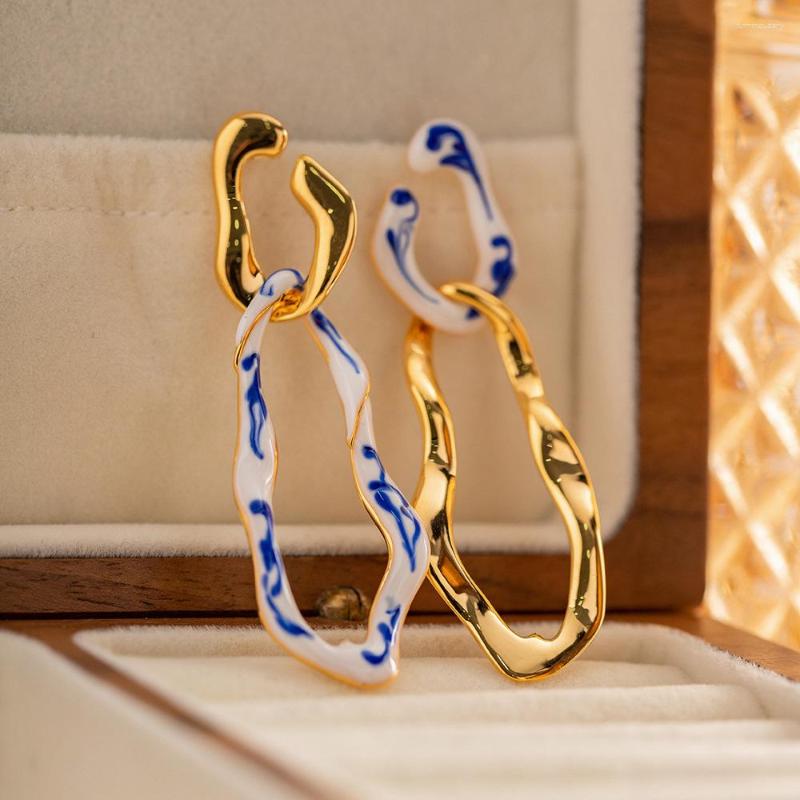 

Stud Earrings Blue And White Porcelain Exaggerated Pendant