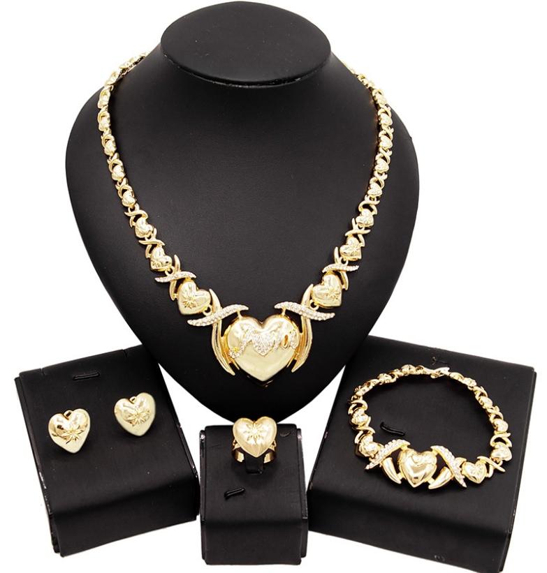 

Yulaili NEW 18K Gold Plated Jewellery Crystal XO Heart Shape Necklace Earrings Bracelets Ring Bride Wedding Jewelry Sets1891087, Golden