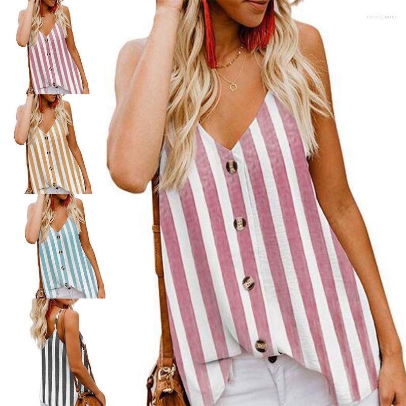 

Women's Tanks Women Spaghetti Strap For Tank Top Button Down Sexy V-Neck Striped Camis Vest Bl 10CF, Blue