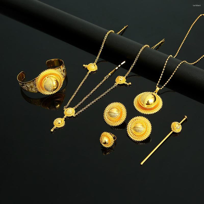 

Necklace Earrings Set Ethiopian Hair Clip Earing Ring Pin Bangle African Wedding Jewelry, Picture shown