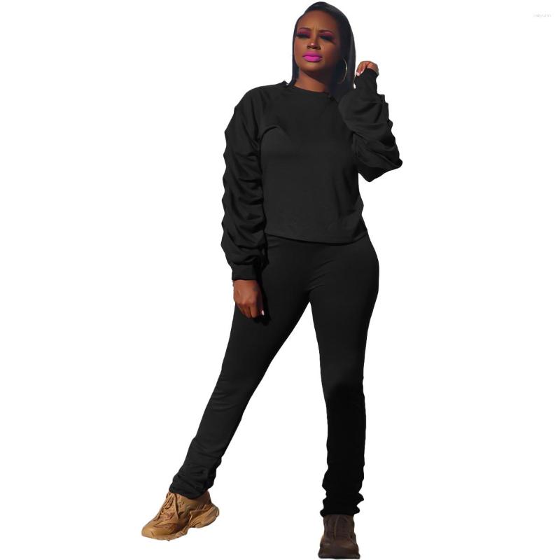 

Women' Two Piece Pants Set Women 2 Pieces Sets Womens Outfits Elegant Fashion O Neck Long Sleeve Top Suit Ladies Casual Matching, Black