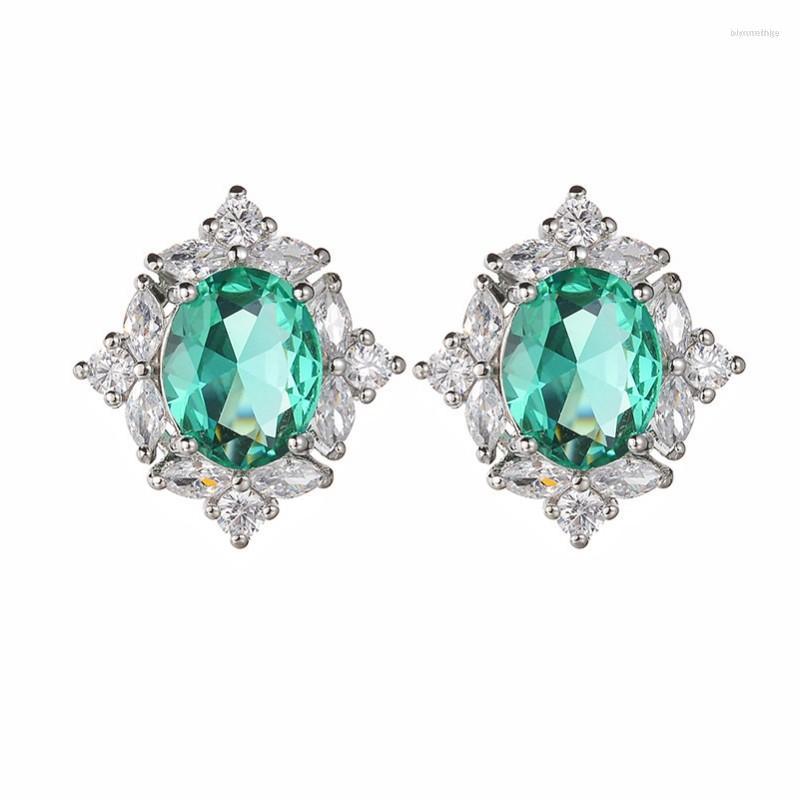 

Stud Earrings Personalized Zircon Inlaid Colored Gems Green Crystal Retro Oval Graceful