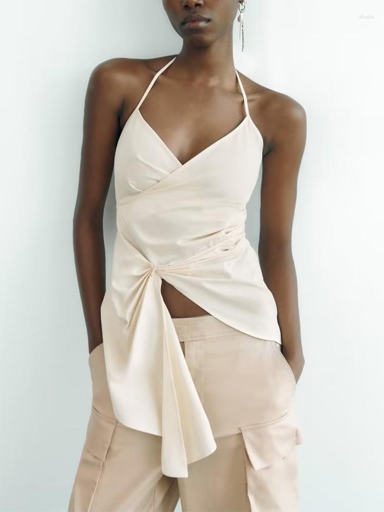 

Women's Tanks Asymmetric Top Woman Halter Tied Ruched Women Sexy Backless Tops For 2023 Summer Camis, Picture color